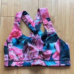 Lululemon All Sport Bra size 6, pink black bright floral running bra
